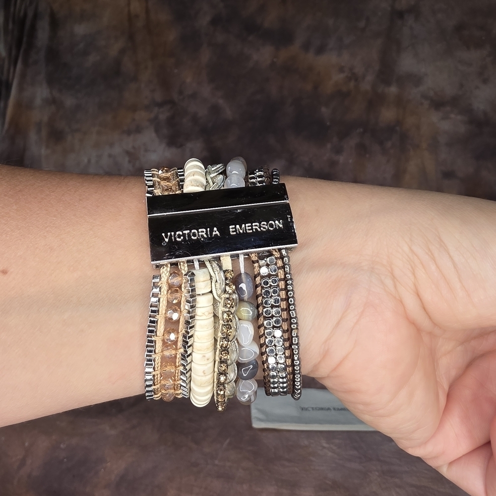 Victoria Emerson Alicante Cuff Magnetic Clasp Bracelet Beads Coins Crystals